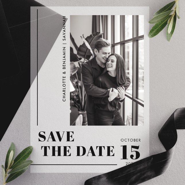 Modern Black Photo Save The Date Vellum Invitations (Creator Uploaded)