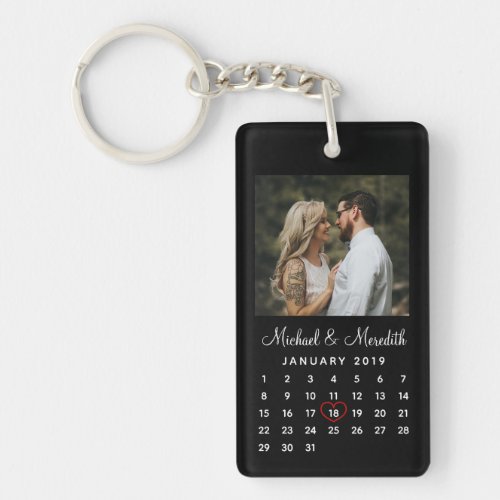 Modern Black Photo Wedding Anniversary Calendar Keychain