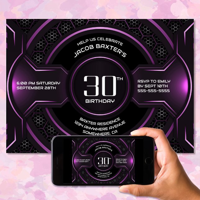 Modern Black Pink 30th Birthday Party Invitation (Creator Uploaded)