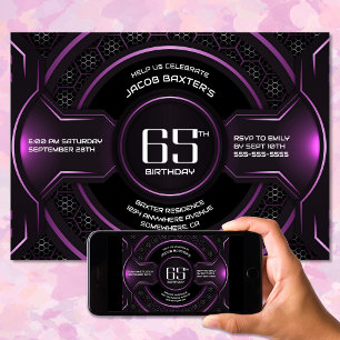 Modern Black Pink 65th Birthday Party Invitation
