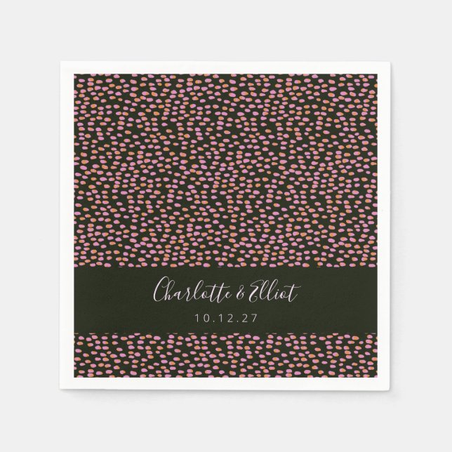 Modern Black Pink Abstract Dotted Custom Wedding Napkins (Front)