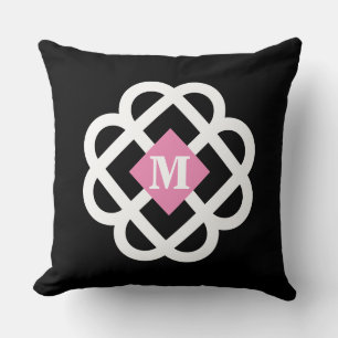 Modern Black Pink Abstract Monogram Throw Pillow