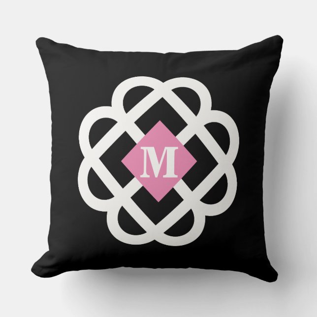 Modern Black Pink Abstract Monogram Throw Pillow (Front)