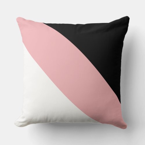 Modern Black Pink and White Diagonal Striped Throw Pillow