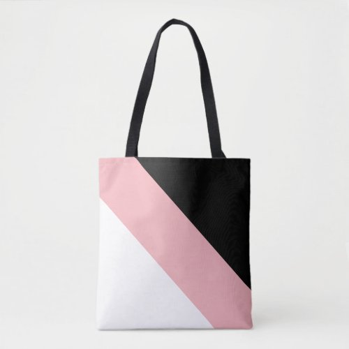 Modern Black Pink and White Diagonal Striped Tote Bag