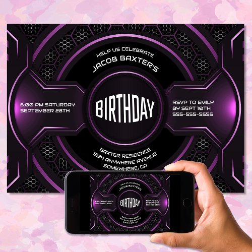 Modern Black Pink Any Age Birthday Party Invitation