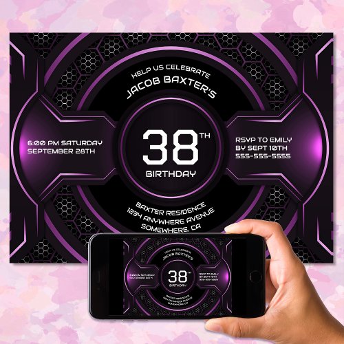 Modern Black Pink Any Age Birthday Party Invitation