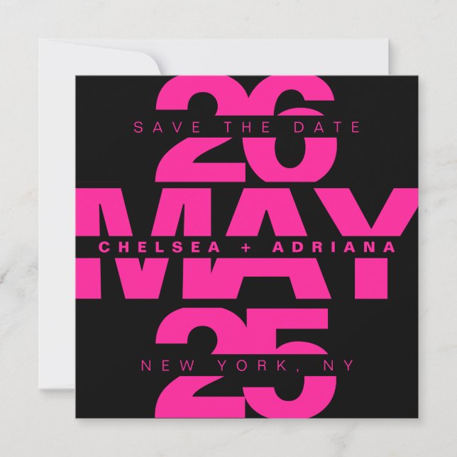 Modern Black Pink Bold Typography Wedding Save The Date (Front)