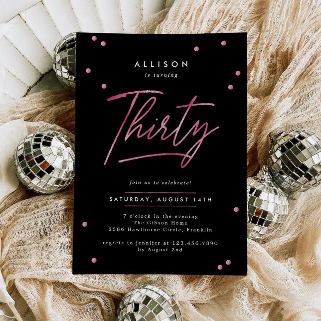 Modern Black Pink Calligraphy 30th Birthday Invitation (Creator Uploaded)