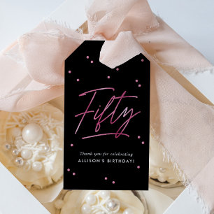 Modern Black Pink Calligraphy 50th Birthday Gift Tags