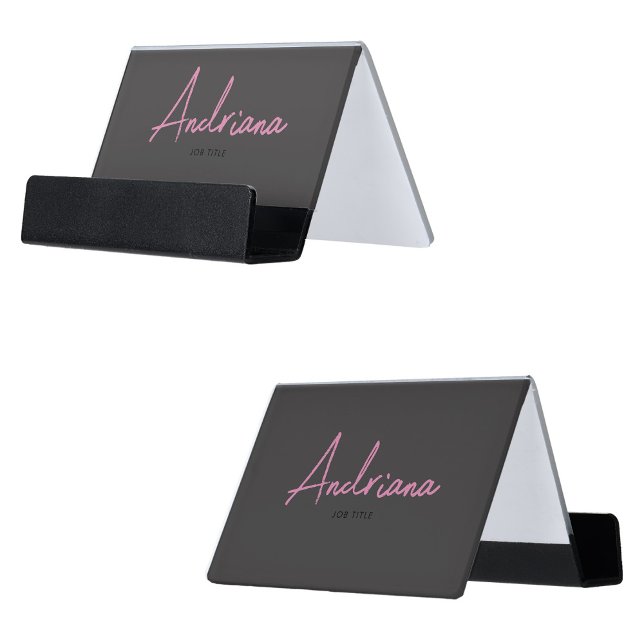 Modern Black Pink Chic Script Minimalist Simple Desk Business Card Holder (Modern Black Pink Chic Script Minimalist Simple Desk Business Card Holder)
