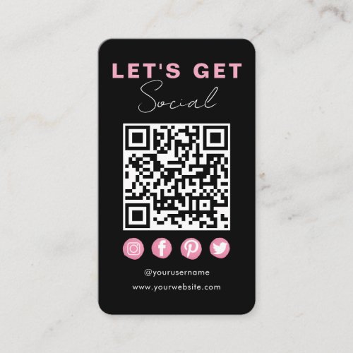 Modern Black Pink Connect With Us QR Code Enclosure Card