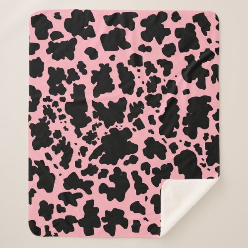 Modern Black Pink Cow Skin Texture Animal Print  Sherpa Blanket