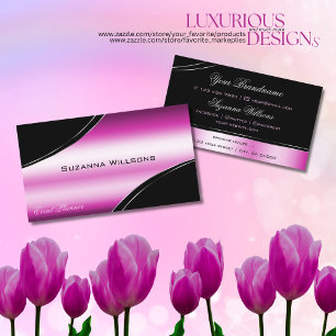 Modern Black Pink Curved Decor Lines Shimmering Business Card