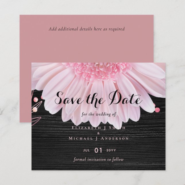 Modern Black Pink Daisy Wedding (Front/Back)