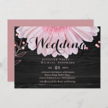 Modern Black Pink Daisy Wedding