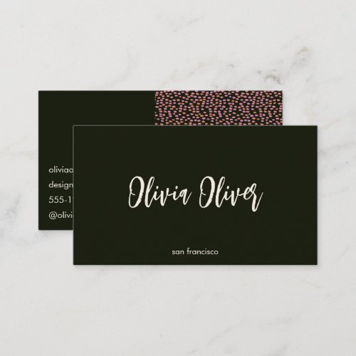 Modern Black Pink Dots Script Calligraphy Chic Business Card