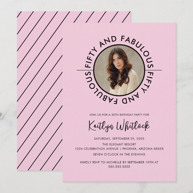 Modern Black Pink Fifty and Fabulous Party Invitation (Front/Back)
