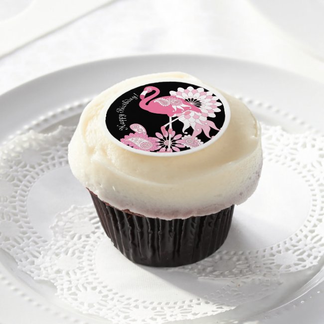 Modern Black Pink Flamingo Birthday