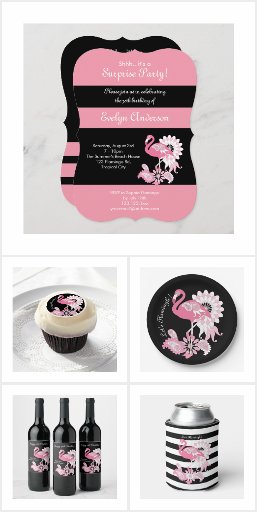 Modern Black Pink Flamingo Birthday Party Supplies