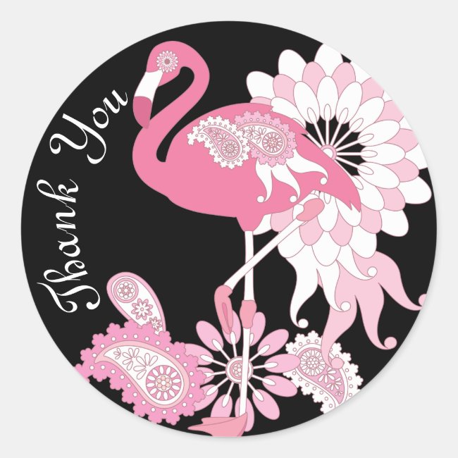 Modern Black Pink Flamingo Thank You