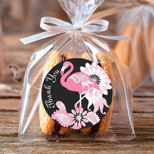 Modern Black Pink Flamingo Thank You Classic Round Sticker