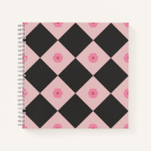 Modern Black & Pink Floral Geometric Notebook