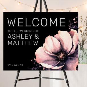 Modern Black Pink Floral Wedding Signage Foam Board