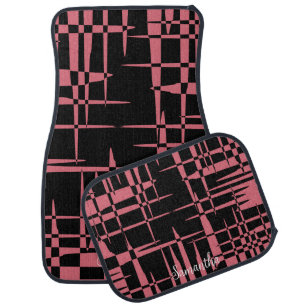 Modern black & pink geometric monogram name car floor mat