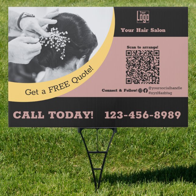 Modern Black & Pink Get a Free Salon Quote Yard Sign (Insitu)