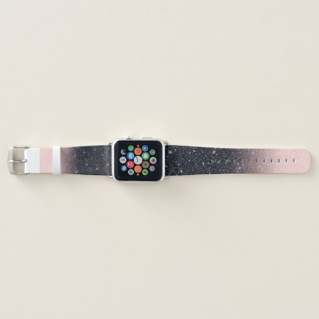 Modern Black & Pink Glitter Sparkles Apple Watch Band (Front)