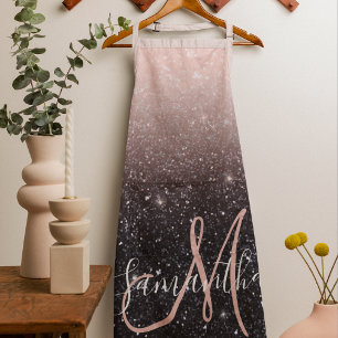Modern Black & Pink Glitter Sparkles Name Apron