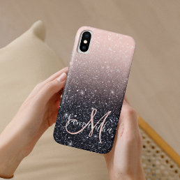 Modern Black &amp; Pink Glitter Sparkles Name  iPhone XS Case