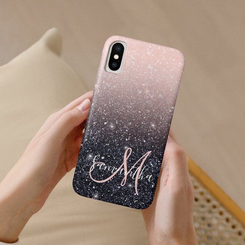 Modern Black  Pink Glitter Sparkles Name  iPhone XS Case