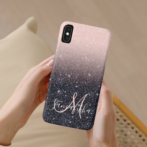 Modern Black  Pink Glitter Sparkles Name  iPhone XS Max Case