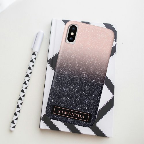 Modern Black  Pink Glitter Sparkles Name iPhone XS Case