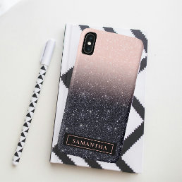 Modern Black &amp; Pink Glitter Sparkles Name iPhone XS Max Case