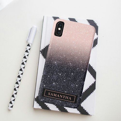 Modern Black  Pink Glitter Sparkles Name iPhone XS Max Case