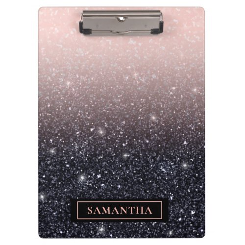 Modern Black  Pink Glitter Sparkles Name Clipboard