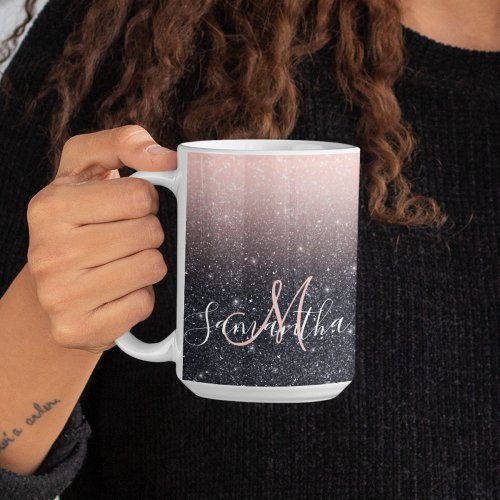 Modern Black  Pink Glitter Sparkles Name  Coffee Mug