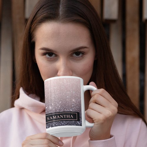Modern Black  Pink Glitter Sparkles Name Coffee Mug