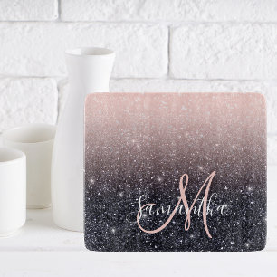Modern Black & Pink Glitter Sparkles Name  Cutting Board