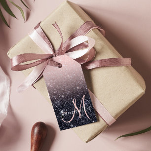 Modern Black & Pink Glitter Sparkles Name Gift Tags