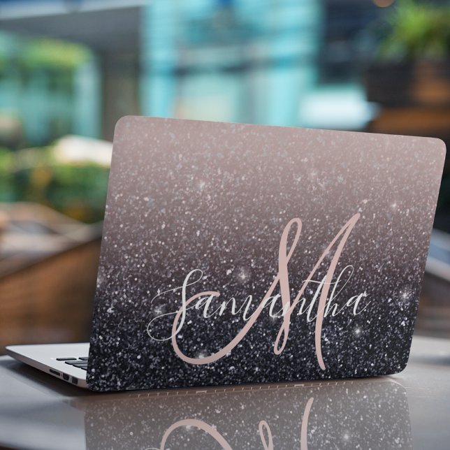 Modern Black & Pink Glitter Sparkles Name  HP Laptop Skin (Creator Uploaded)