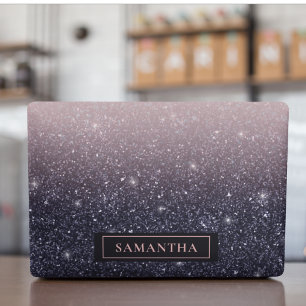 Modern Black & Pink Glitter Sparkles Name HP Laptop Skin