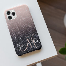 Modern Black &amp; Pink Glitter Sparkles Name  iPhone 11Pro Max Case