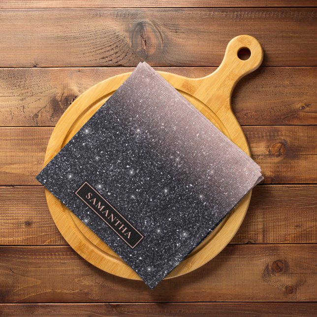 Modern Black & Pink Glitter Sparkles Name Kitchen Towel (Creator Uploaded)