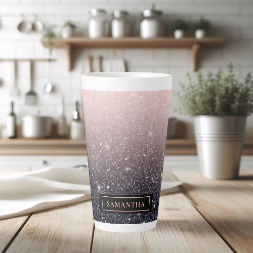 Modern Black  Pink Glitter Sparkles Name Latte Mug