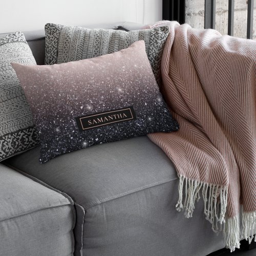 Modern Black  Pink Glitter Sparkles Name Lumbar Pillow