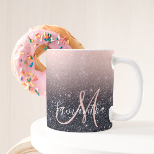 Modern Black & Pink Glitter Sparkles Name Mug